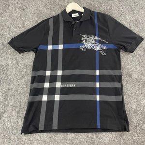 Burberry Polo Shirt Mens Extra Large Black Short Sleeve Cotton Logo N321